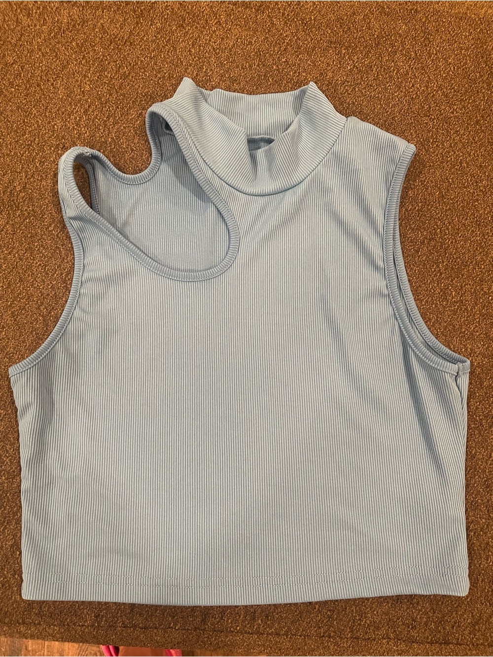 SHEIN Light Blue Ribbed Mock Neck Asymmetrical Crop Tank